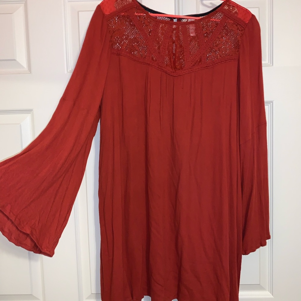 Bell sleeve burnt orange vintage inspired dress